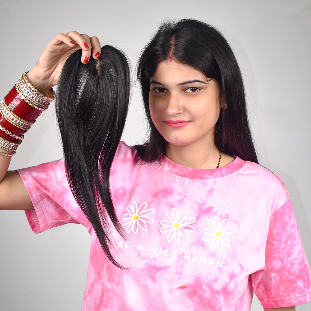 T-Part Silk Base Hair Topper – Centre Part Crown Coverage, 10 Inch, 2.8×3.2 Base