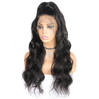 A long black body wave wig with a lace front, displayed on a mannequin bust against a white background. The brand logo 'FURINA' is visible in the top left corner.