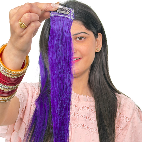 Single Clip Side Hair Streaks Extensions - Purple