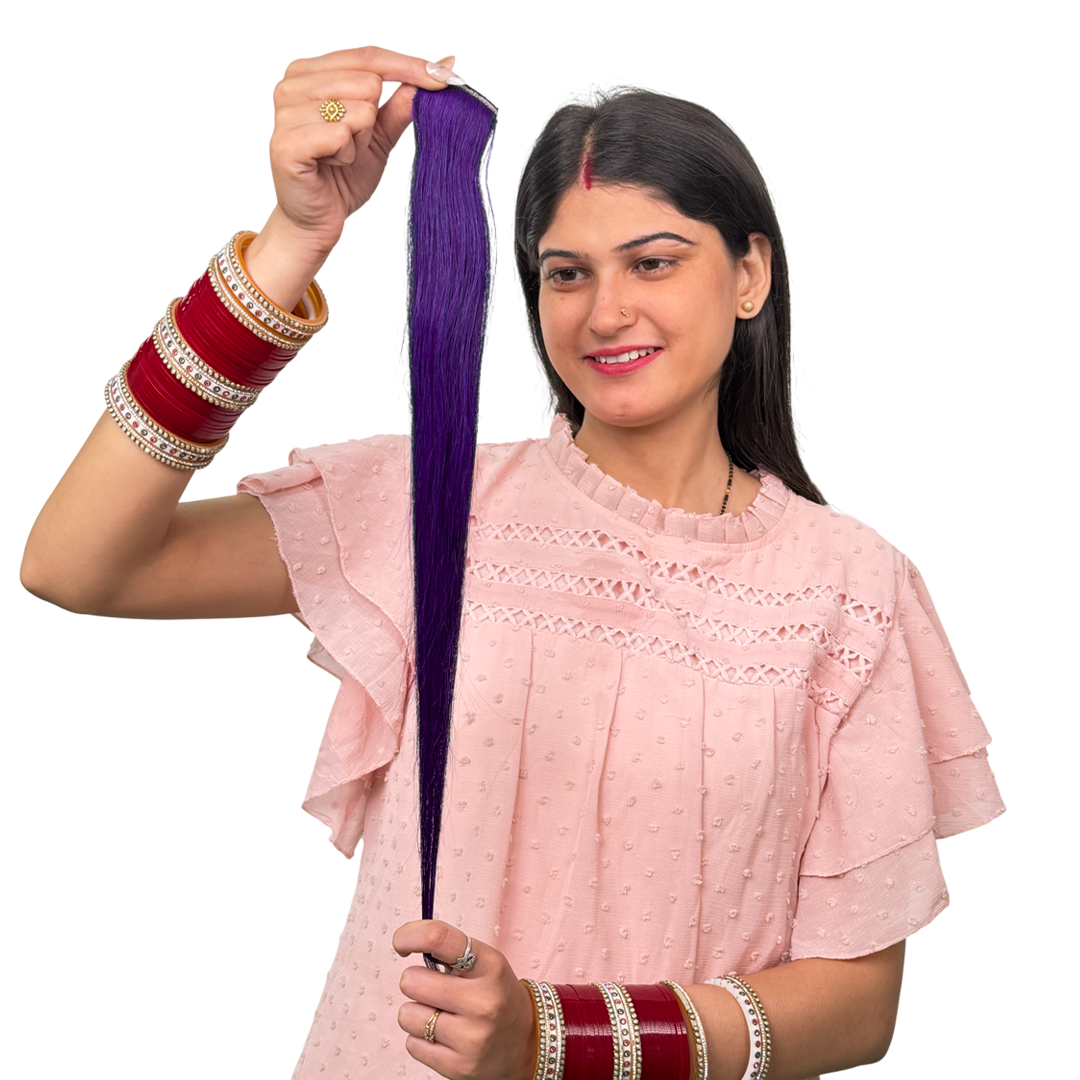Single Clip Side Hair Streaks Extensions - Purple