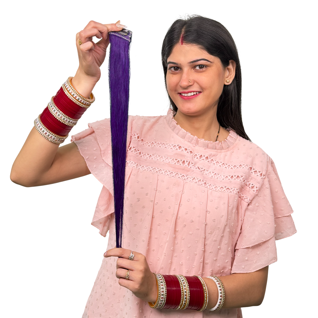 Single Clip Side Hair Streaks Extensions - Purple
