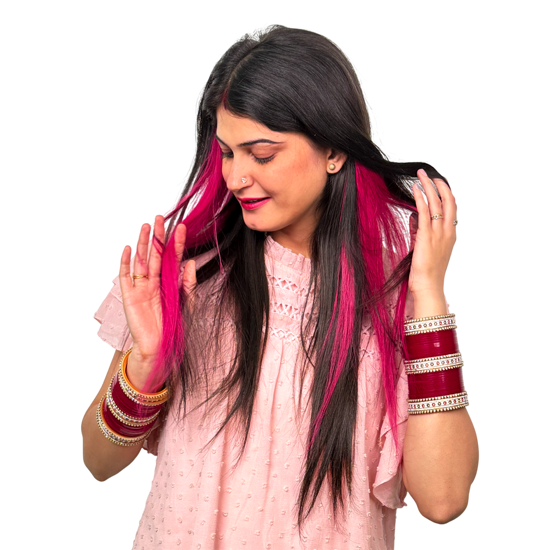 Single Clip Side Hair Streaks Extensions - Pink