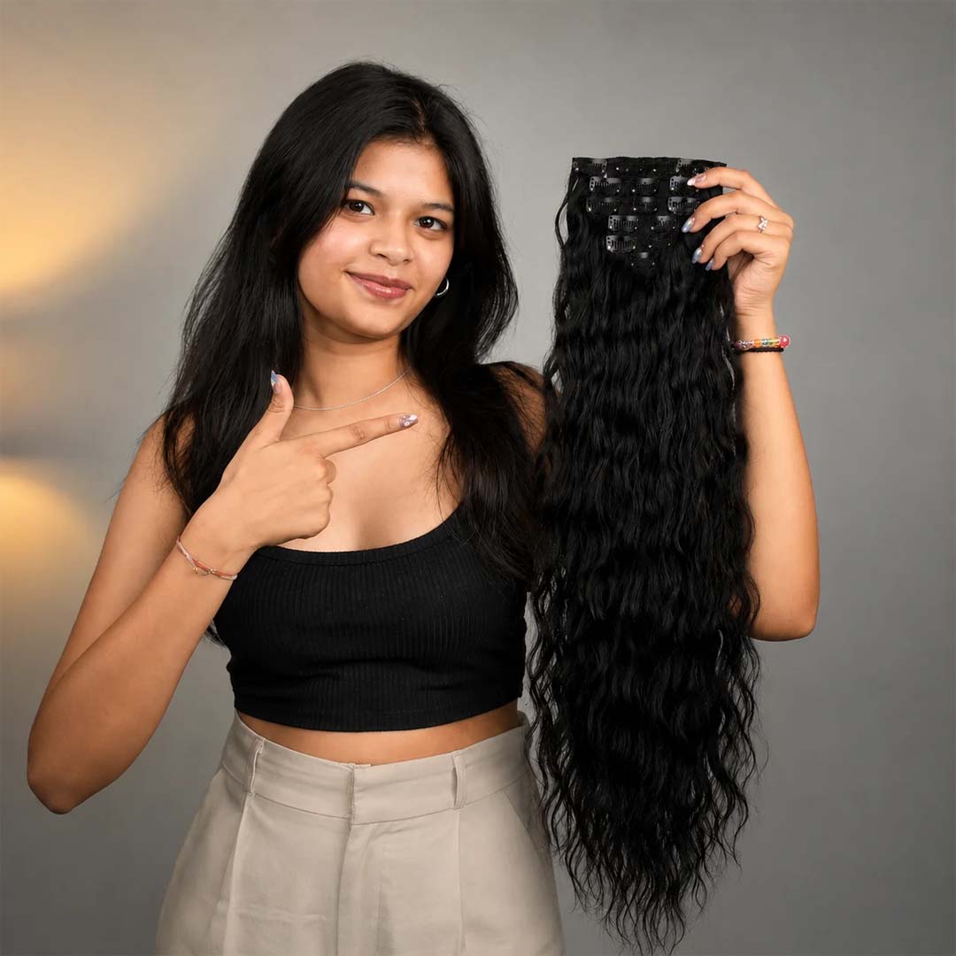 6 Pcs Set 16 Clip In Hair Extensions (Curly)