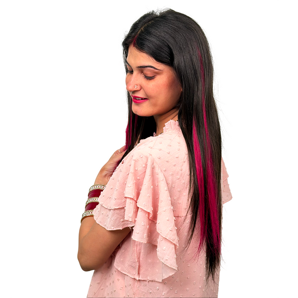 Single Clip Side Hair Streaks Extensions - Pink