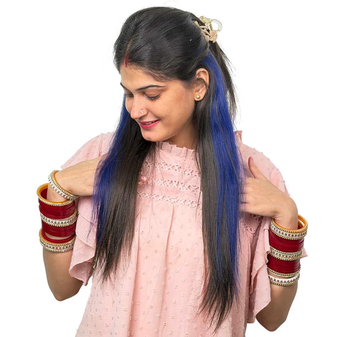 Single Clip Side Hair Streaks Extensions - Blue