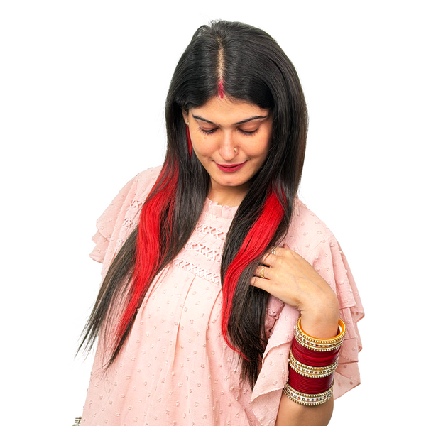 Single Clip Side Hair Streaks Extensions - Red