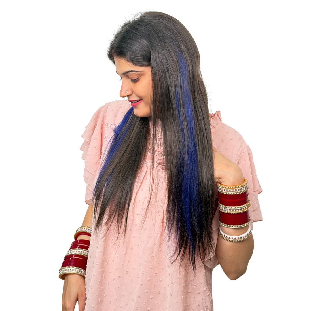 Single Clip Side Hair Streaks Extensions - Blue