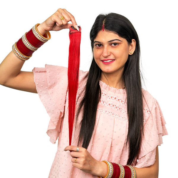 Single Clip Side Hair Streaks Extensions - Red