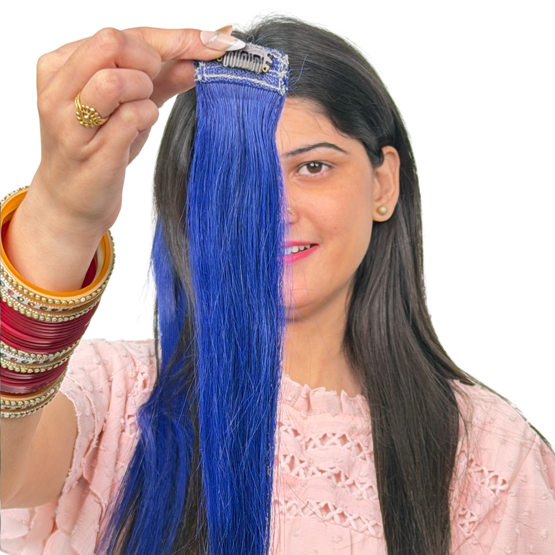 Single Clip Side Hair Streaks Extensions - Blue