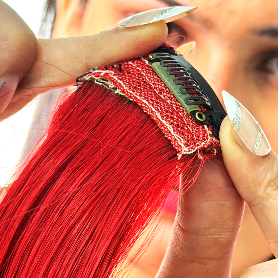 Single Clip Side Hair Streaks Extensions - Red