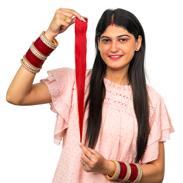 Single Clip Side Hair Streaks Extensions - Red