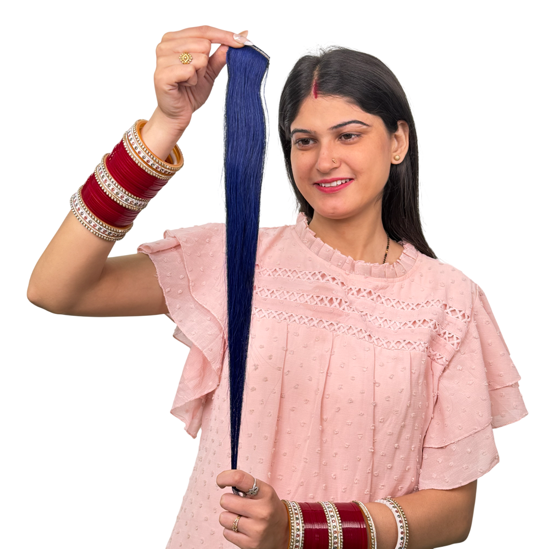 Single Clip Side Hair Streaks Extensions - Blue