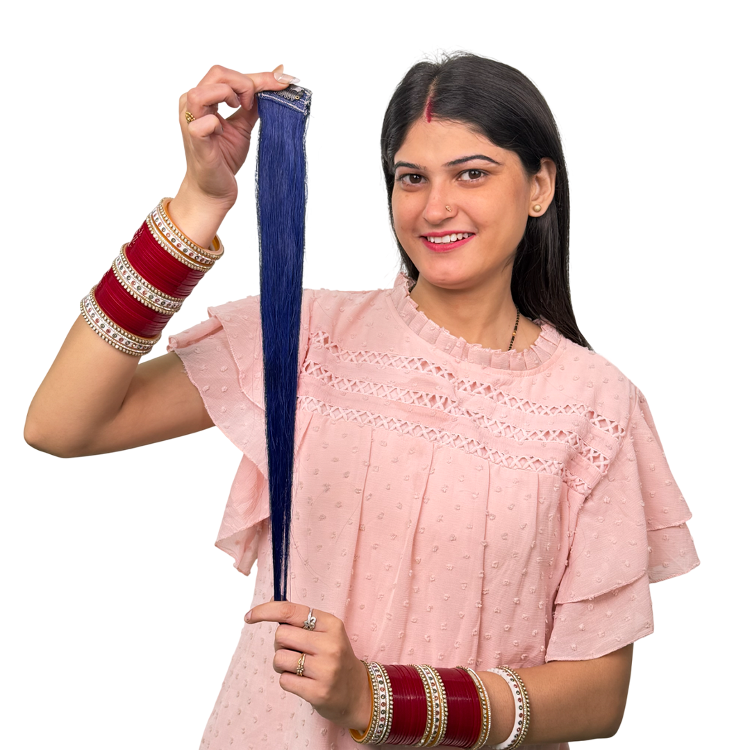 Single Clip Side Hair Streaks Extensions - Blue