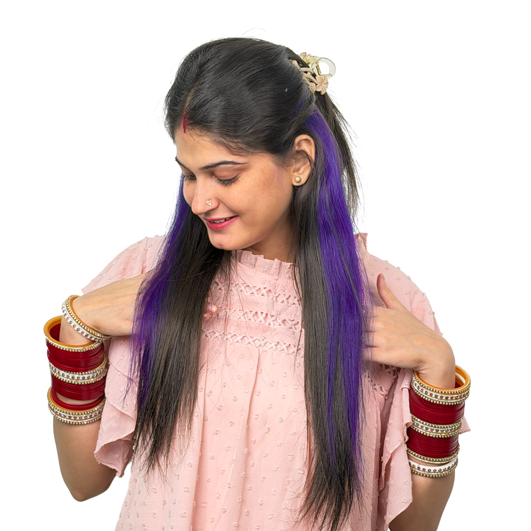 Single Clip Side Hair Streaks Extensions - Purple