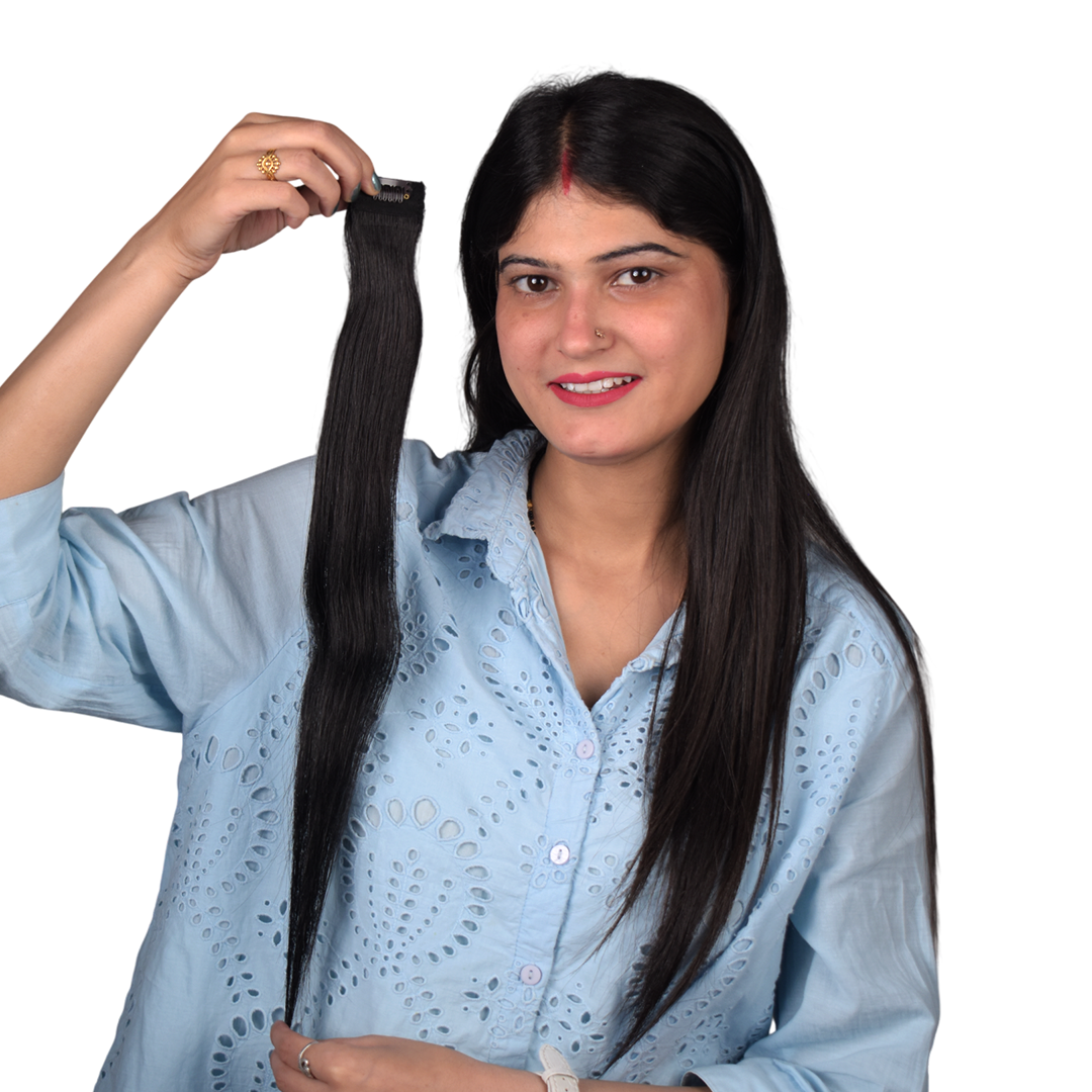 Single Clip Side Hair Streaks Extensions - Black