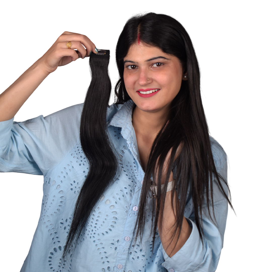 Single Clip Side Hair Streaks Extensions - Black