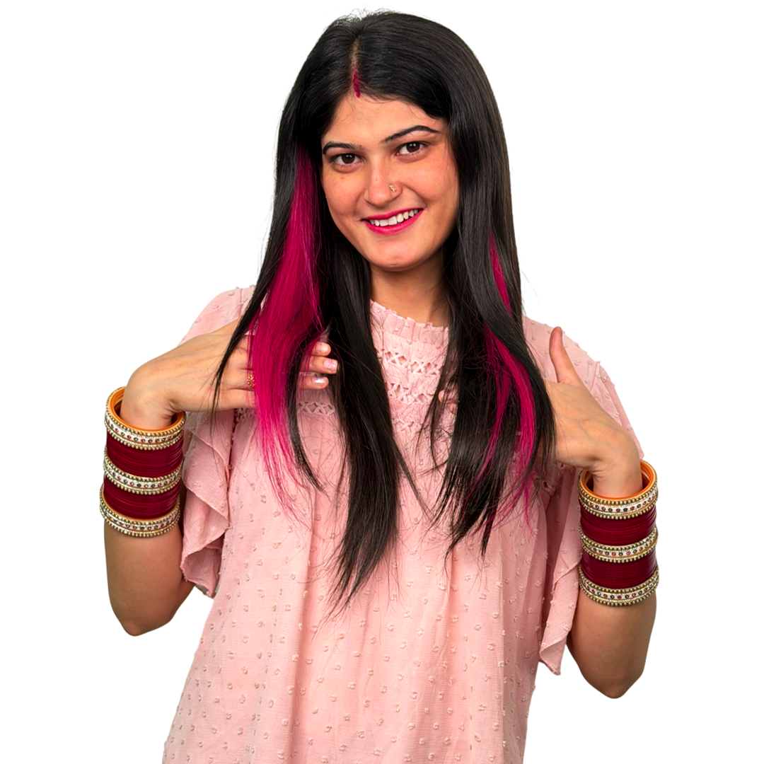Single Clip Side Hair Streaks Extensions - Pink