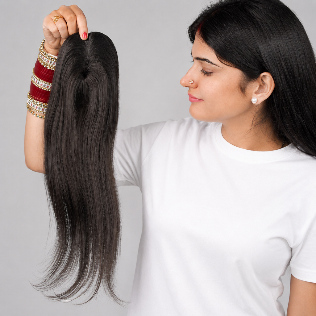 Lace Hair Topper – 18 Inch, Crown & Part Line Coverage for Thinning Hair