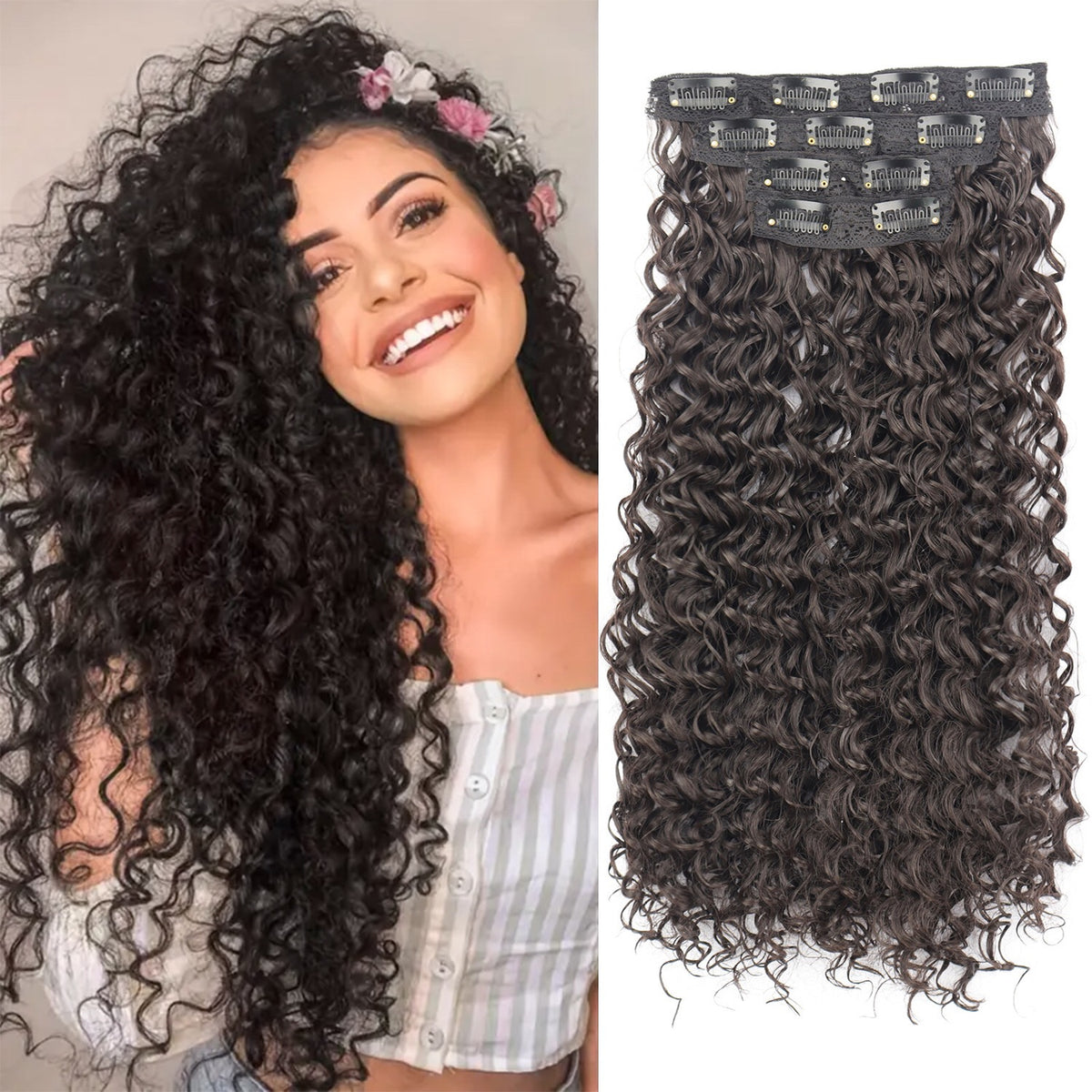 4 Pcs Set 11 Clip In Hair Extensions (Curly)