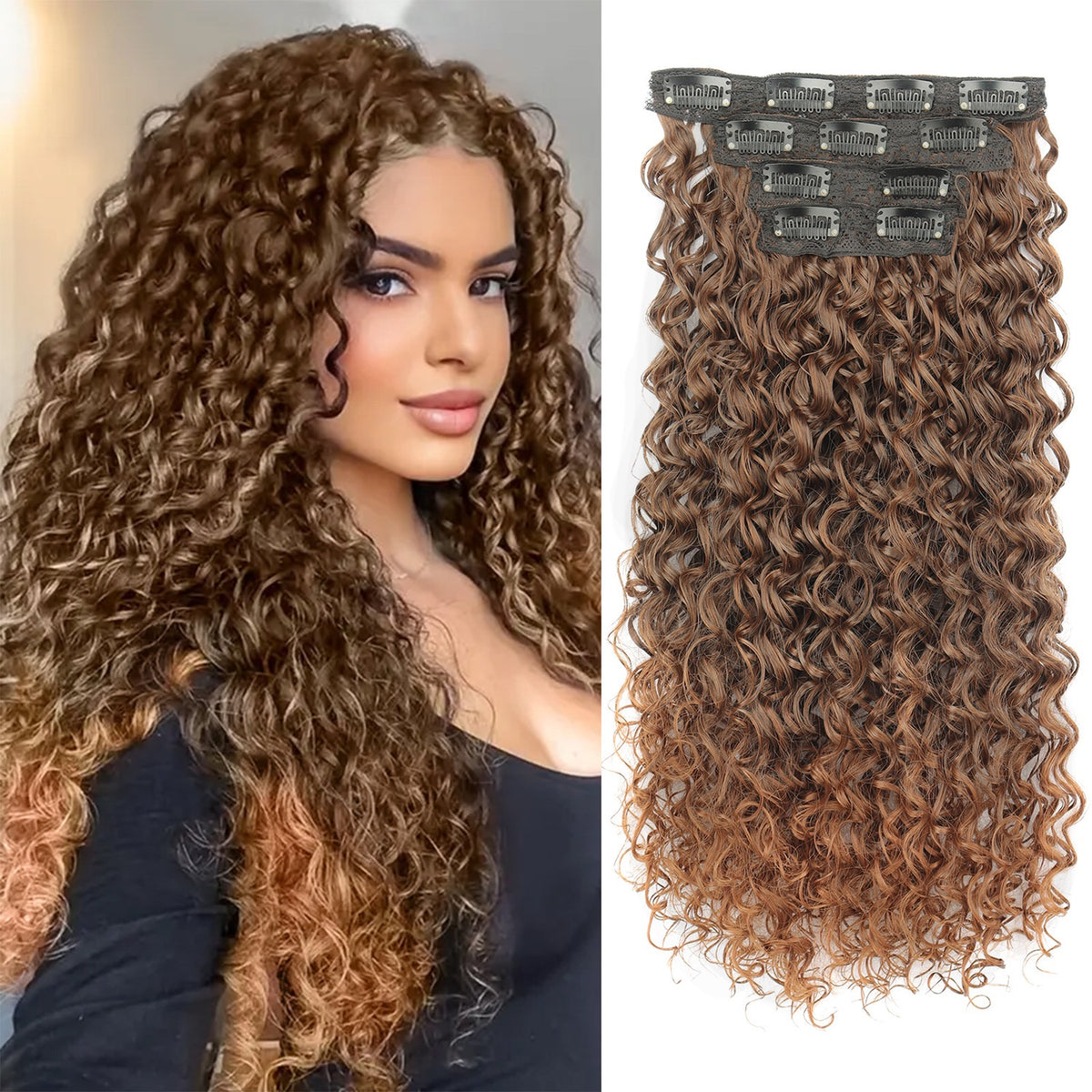 4 Pcs Set 11 Clip In Hair Extensions (Curly)